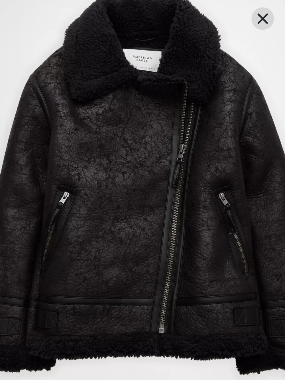 American Eagle Outfitters Black Faux Shearling Biker Jacket